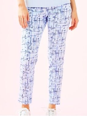 Lilly Pulitzer Light Blue Floral-Grid Stretch Chinos
